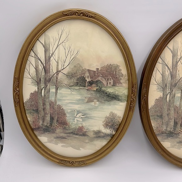 Homco Vintage Watercolor Prints Oval Gold Frame Set - Picture 1 of 17